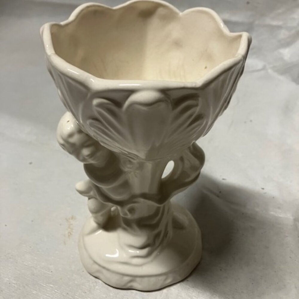 Vintage Ceramic Goblet Style Cherub Decor